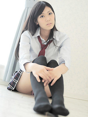 Saemi Shinohara Asian is sexy schoolgirl in uniform and socks