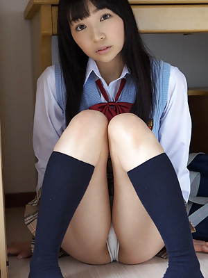 Kotone Moriyama Asian shows behind under uniform short skirt
