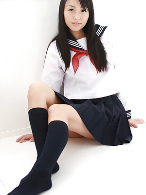 Miyu Watanabe Asian in school uniform loves rubbing cunt of ball